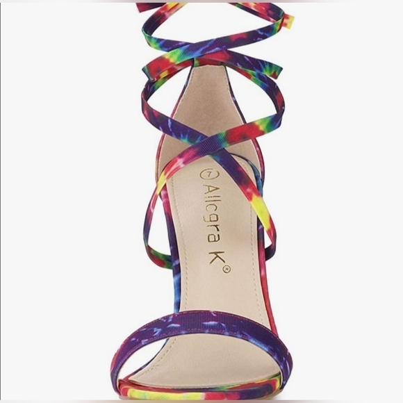 Size 9 Allegra K Tie-Dye Lace-Up Stiletto Heels - Picture 2 of 9